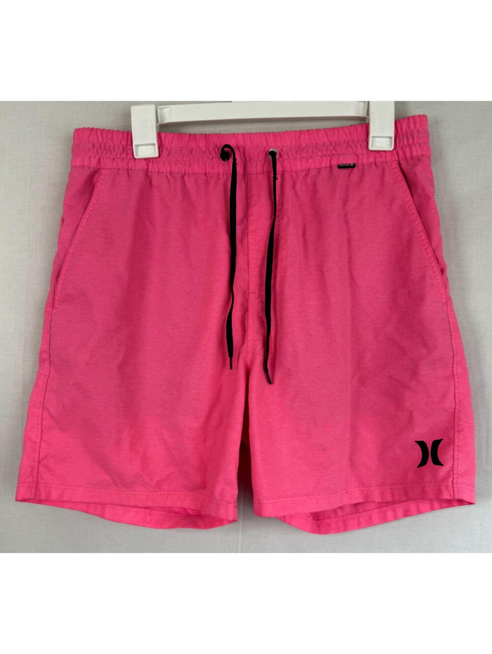 Hurley Mens Pink Drawstring Swim Shorts Size Medium 32 Elastic Waist Pocket